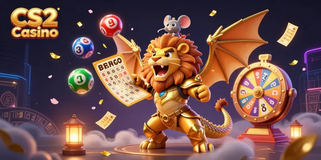 Experience thrilling gameplay at CS2 Casino with a majestic chimera, dynamic lottery elements, and vibrant energy.