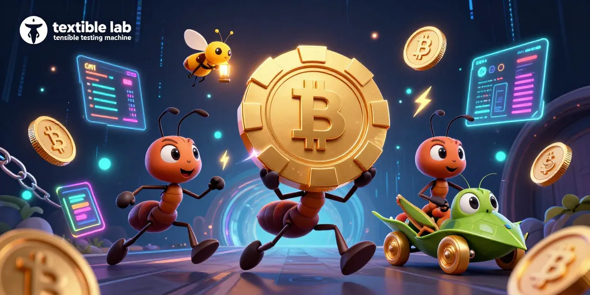 Enticing scene showcasing textile lab tensile testing machine amidst a vibrant gambling world, animated characters racing with golden poker chip.