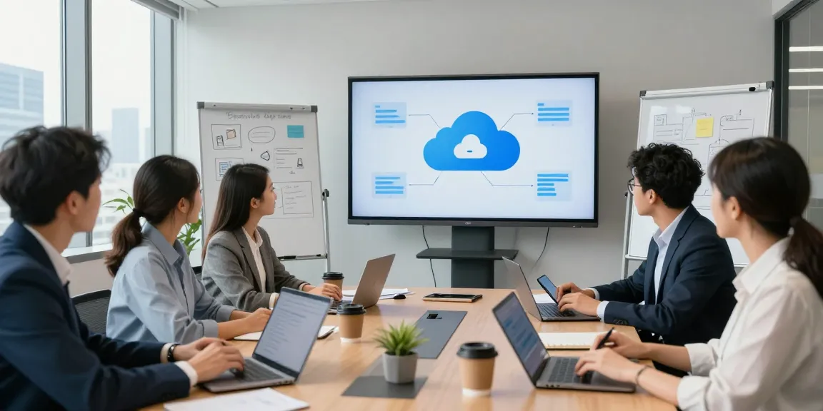 Team discussing מרכזיה בענן communication solutions in a modern office environment.