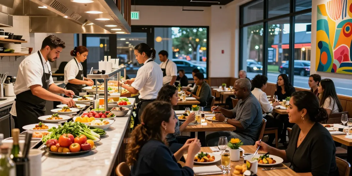 Orlando restaurant management FAQs featuring diverse team in bustling restaurant environment showcasing hospitality and vibrant dining experience.