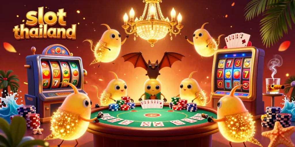 Experience the exciting slot thailand atmosphere with glowworms illuminating a vibrant casino scene.