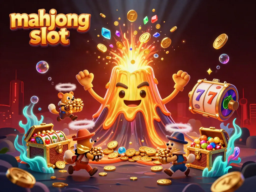 Experience the thrill of mahjong slot gameplay with this vibrant 3D illustration featuring dynamic characters and casino elements.