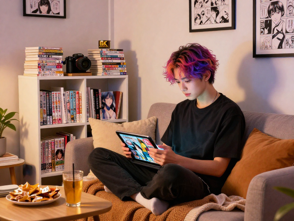 Experience manga culture at https://hitomi-mangaraw01.com/ with a cozy reading setup showcasing vibrant manga and engaging artwork.
