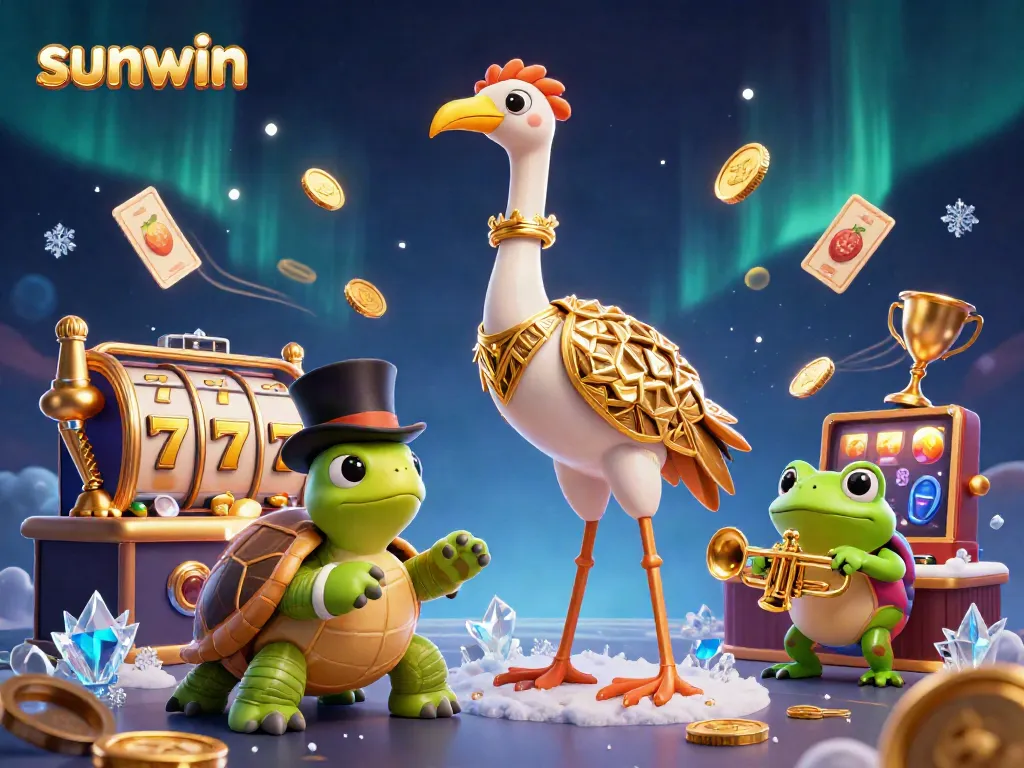 Experience thrilling slots action with sunwin's vibrant 3D illustration featuring dynamic game elements and lively characters.