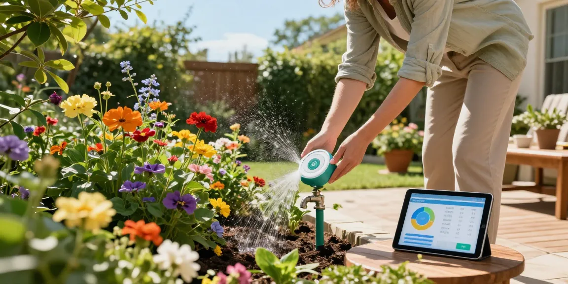 Efficient gardening with RainPoint WiFi water timer automating plant care.