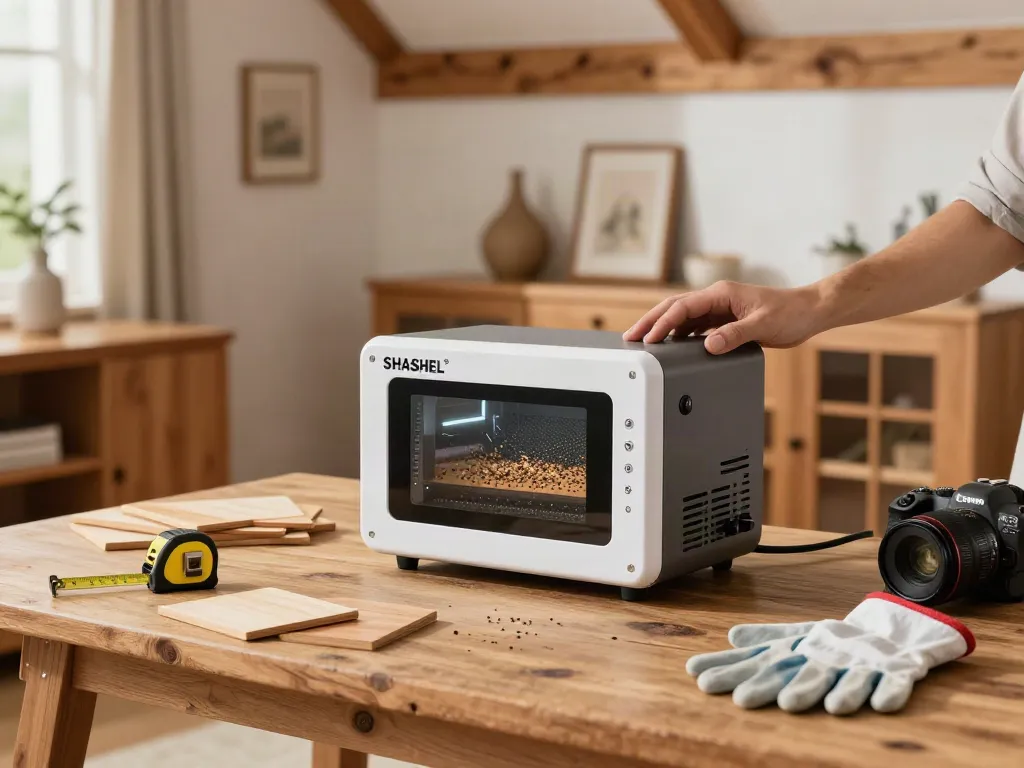 SHASHEL® microwave device effectively eliminating wood-boring insects in a cozy home environment.