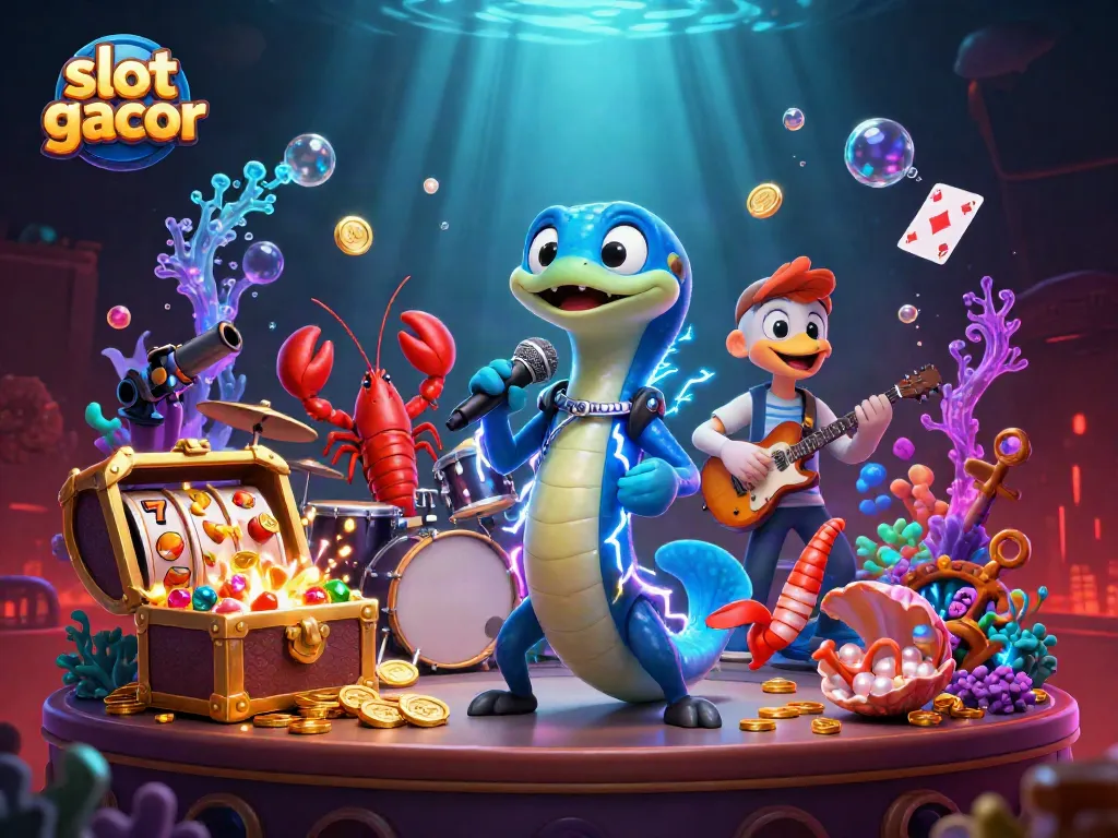 Slot gacor menampilkan penampilan sang ikan belut DJ dengan band di kasino bawah laut yang meriah.