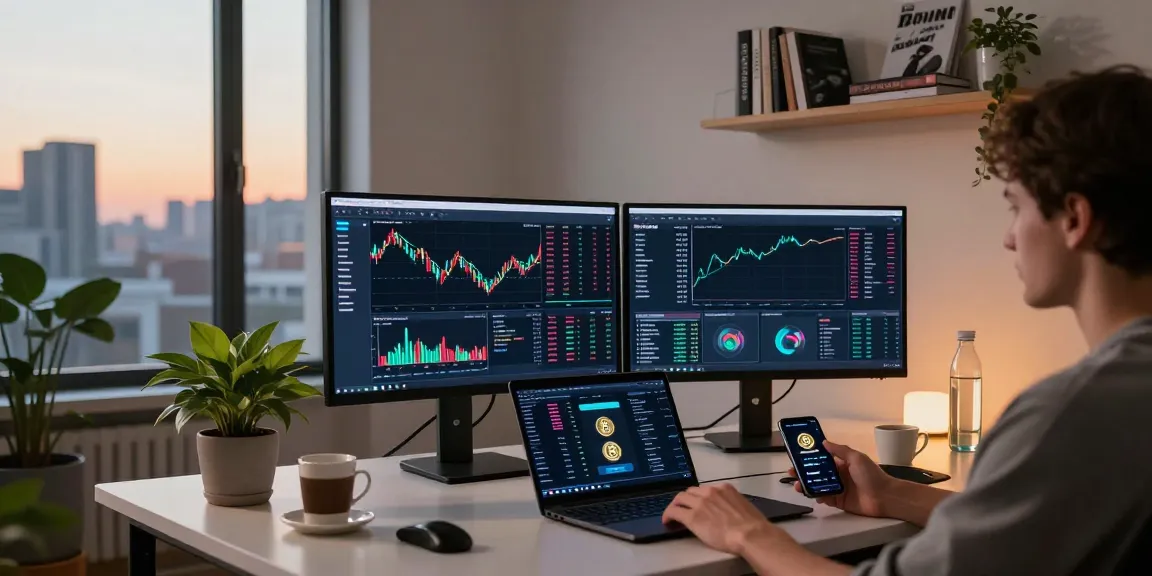 Cricbet99 secure cryptocurrency trading setup with blockchain market charts and wallets in an innovative workspace