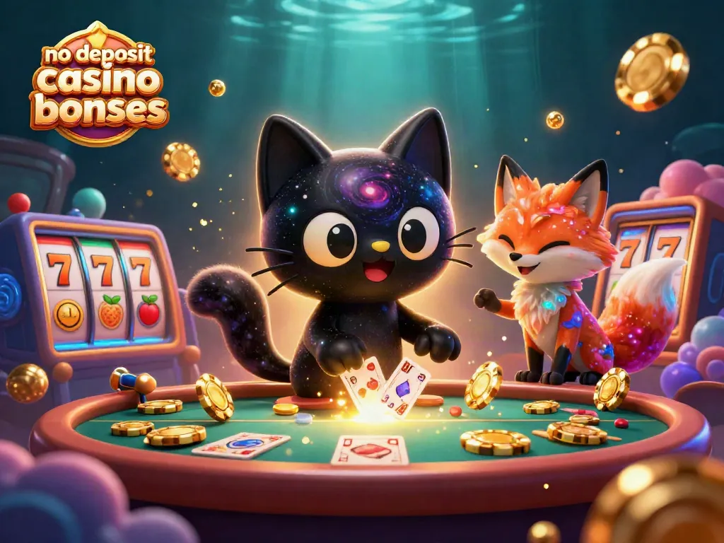 Experience exciting no deposit casino bonuses with vibrant characters and slot reels at play.