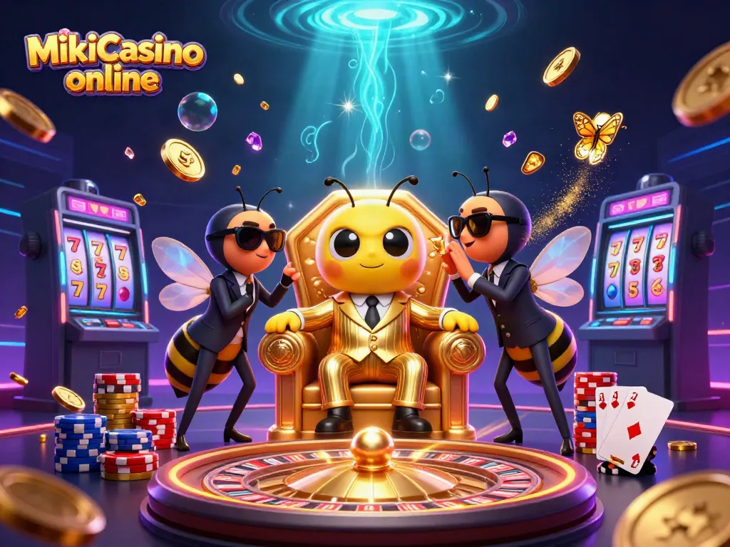 MikiCasino online showcases an engaging casino scene with vibrant characters and dynamic game elements.