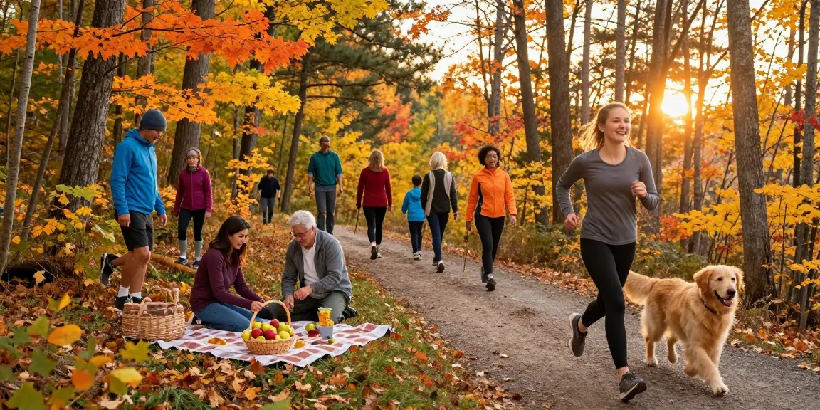 Serge Robichaud enjoying autumn activities with family in New Brunswick's colorful fall landscape.
