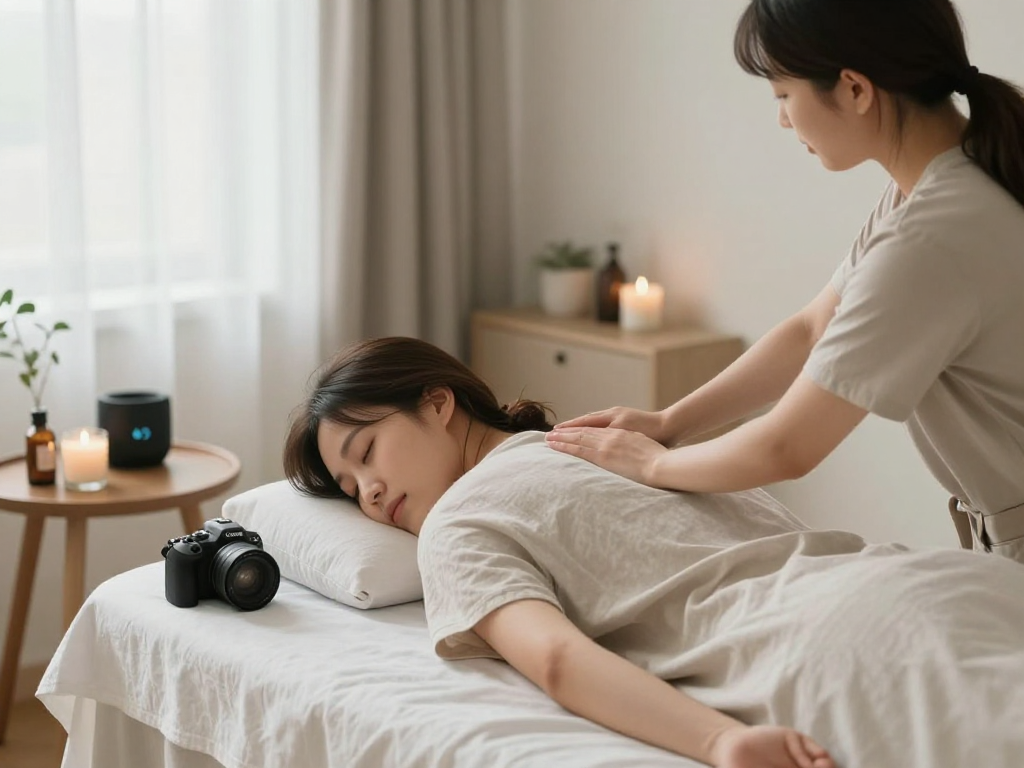 Relaxation during 출장안마 service at home, highlighting comfort and tranquility.