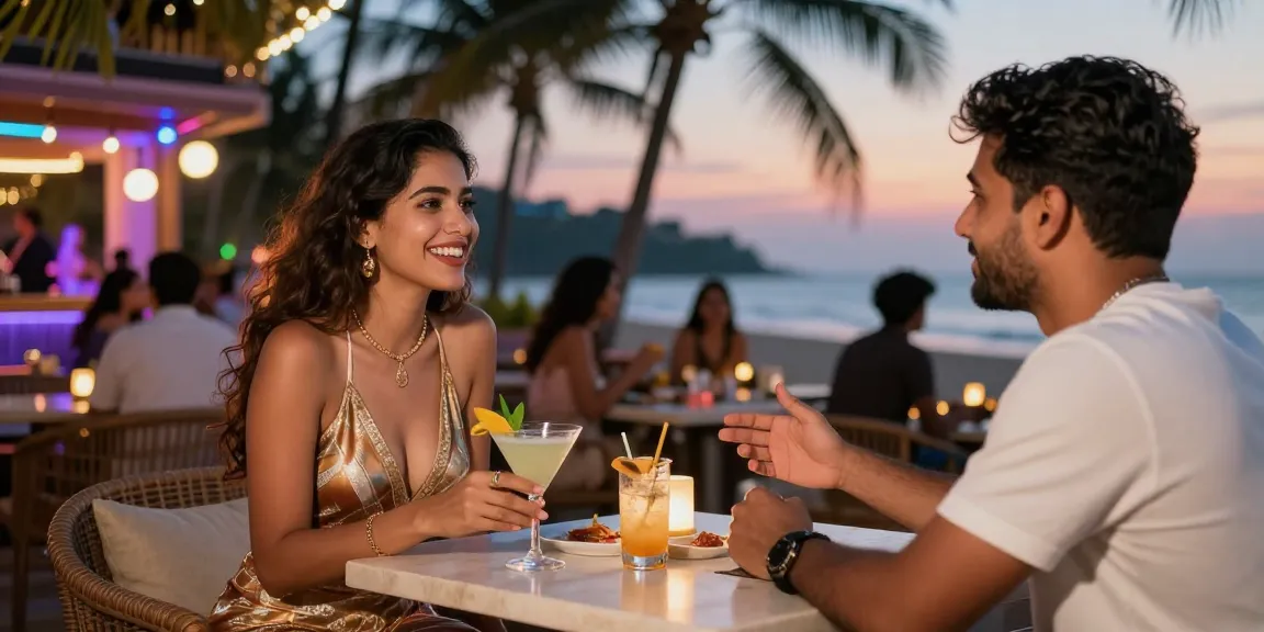 Dynamic nightlife scene showcasing escort service in Goa with lively beachside interaction and vibrant ambiance.