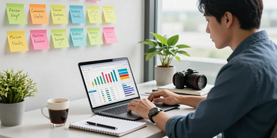 Entrepreneur strategizing online promotion for micro businesses in a modern office setting.