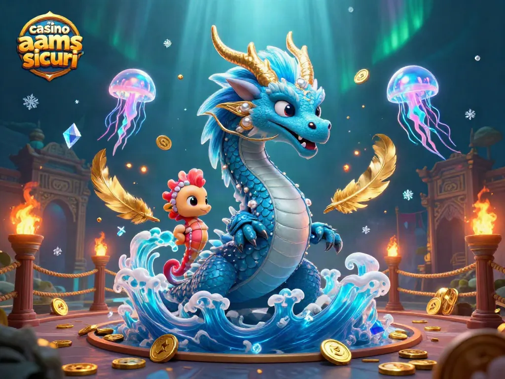 Gioca nei migliori casino non AAMS sicuri con drago e cavaliere marino in un'illustrazione 3D vibrante.