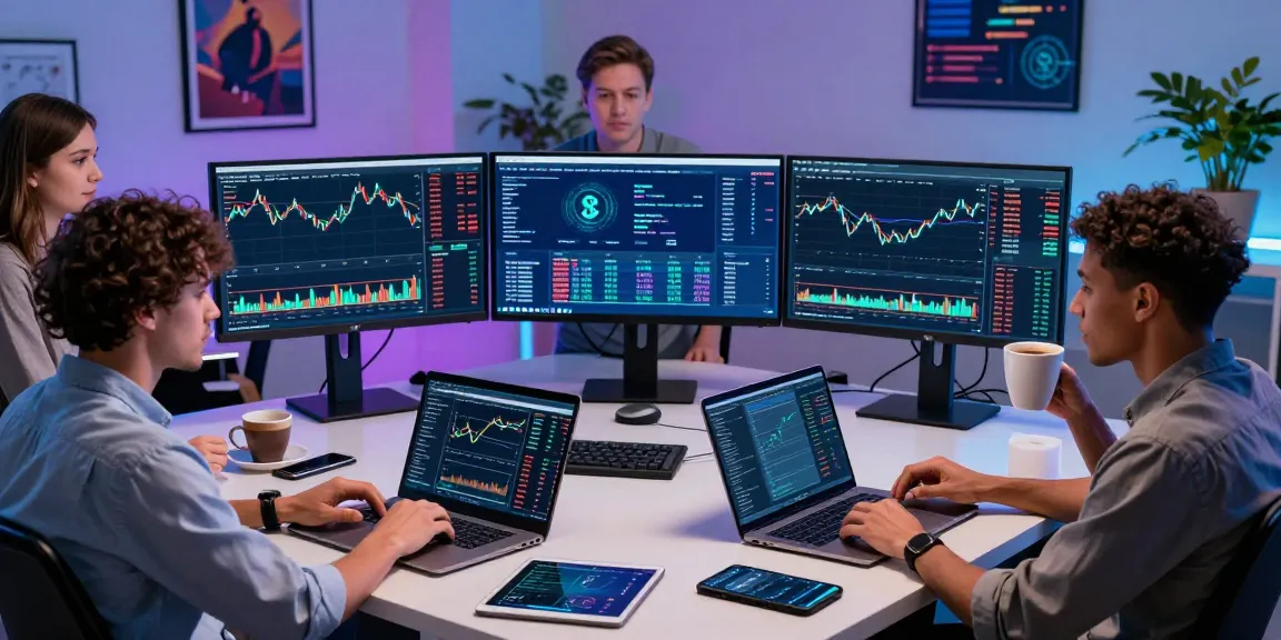 Professionals analyzing cryptocurrency trends on the OKX exchange, showcasing collaboration in a modern trading environment.
