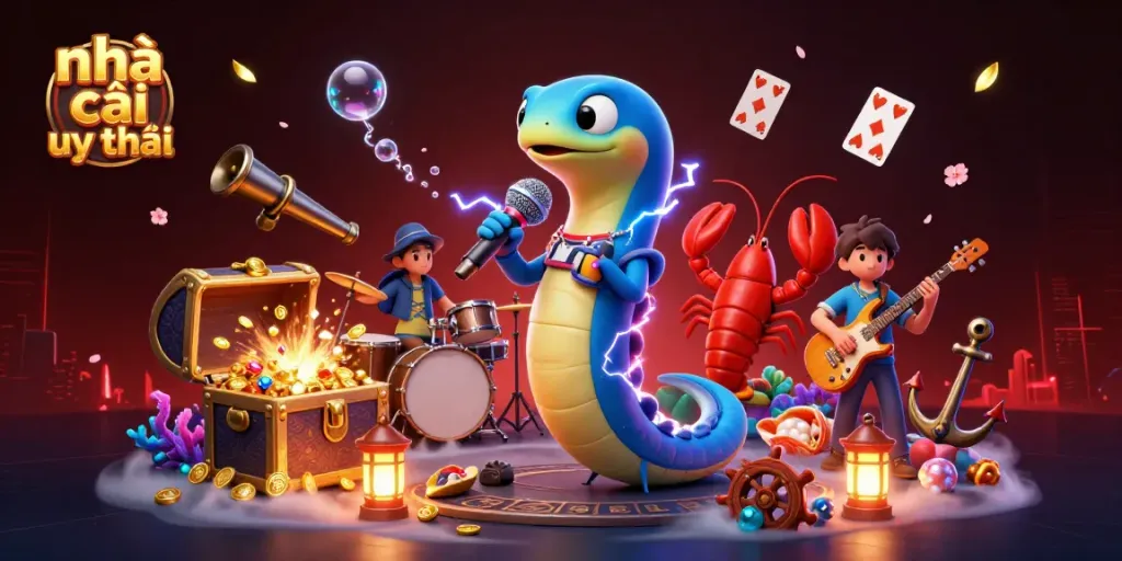 Engage in thrilling games at nhà cái uy tín with vibrant underwater scenes of electric eel and band.