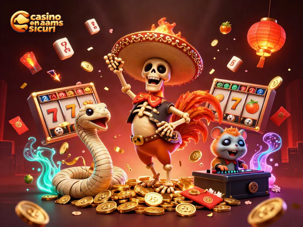Gioco d'azzardo divertente nel casino non aams sicuri con un scheletro mariachi e simboli vincenti.