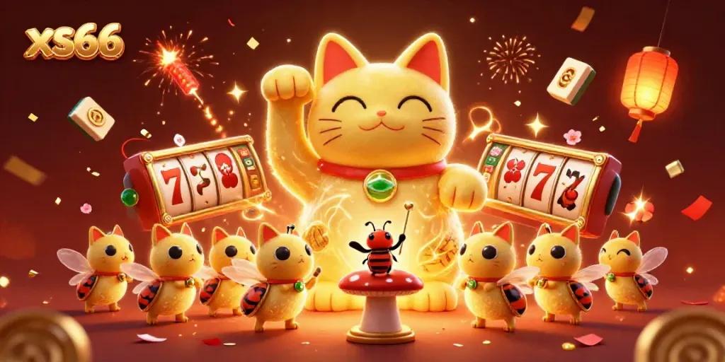Experience excitement with xs66 as a giant lucky cat brings luck and fortune to the casino.