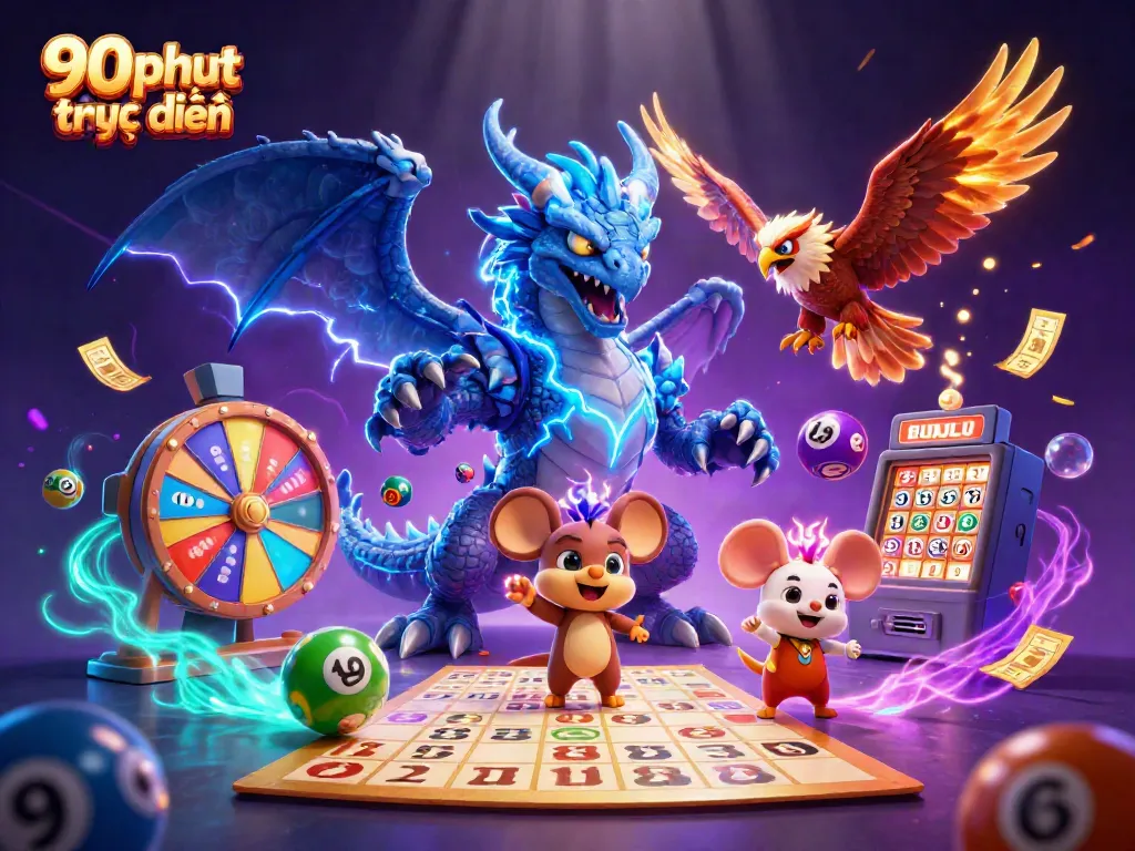 Experience the excitement of 90phut trực tiếp with vibrant casino elements and dynamic gaming visuals.