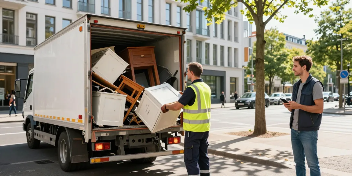 Sperrmüllabholung 80 Euro Berlin service in action, efficiently collecting bulky waste from a Berlin street.